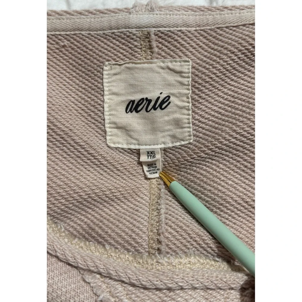 Aerie Cropped Waffle Knit Sweatshirt Mauve Taupe Raw Hem XXL - Picture 5 of 6